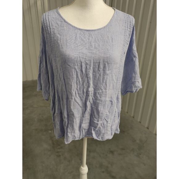 PureJill 100% Linen Top Blouse Blue White Blend Flowy Loose Fit XL - Picture 1 of 4